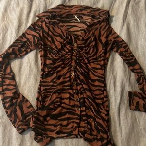 Free people tiger print long sleeve shear blouse